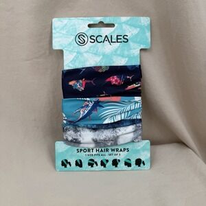 Scales Sport Hair Wraps Set of 3 Multicolor Fishing Athlete Running Ponytail